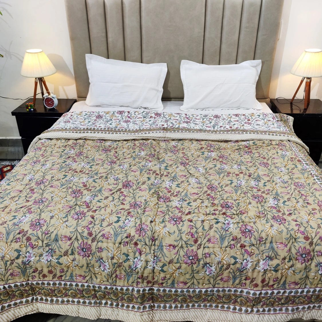 Jaipuri Quilts | 100% Pure Cotton | Block Print | Double Bed - Noor (Reversible)